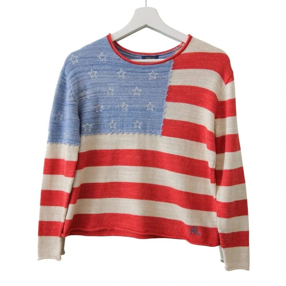 Ralph Lauren Polo Toddler Patriotic Sweater knit Rare 2T USA Hand Stitch
